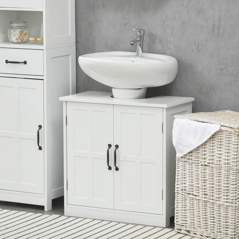 Pedestal Under Sink Cabinet, Bathroom Vanity Cabinet Storage with Double Doors and Adjustable Shelf, White