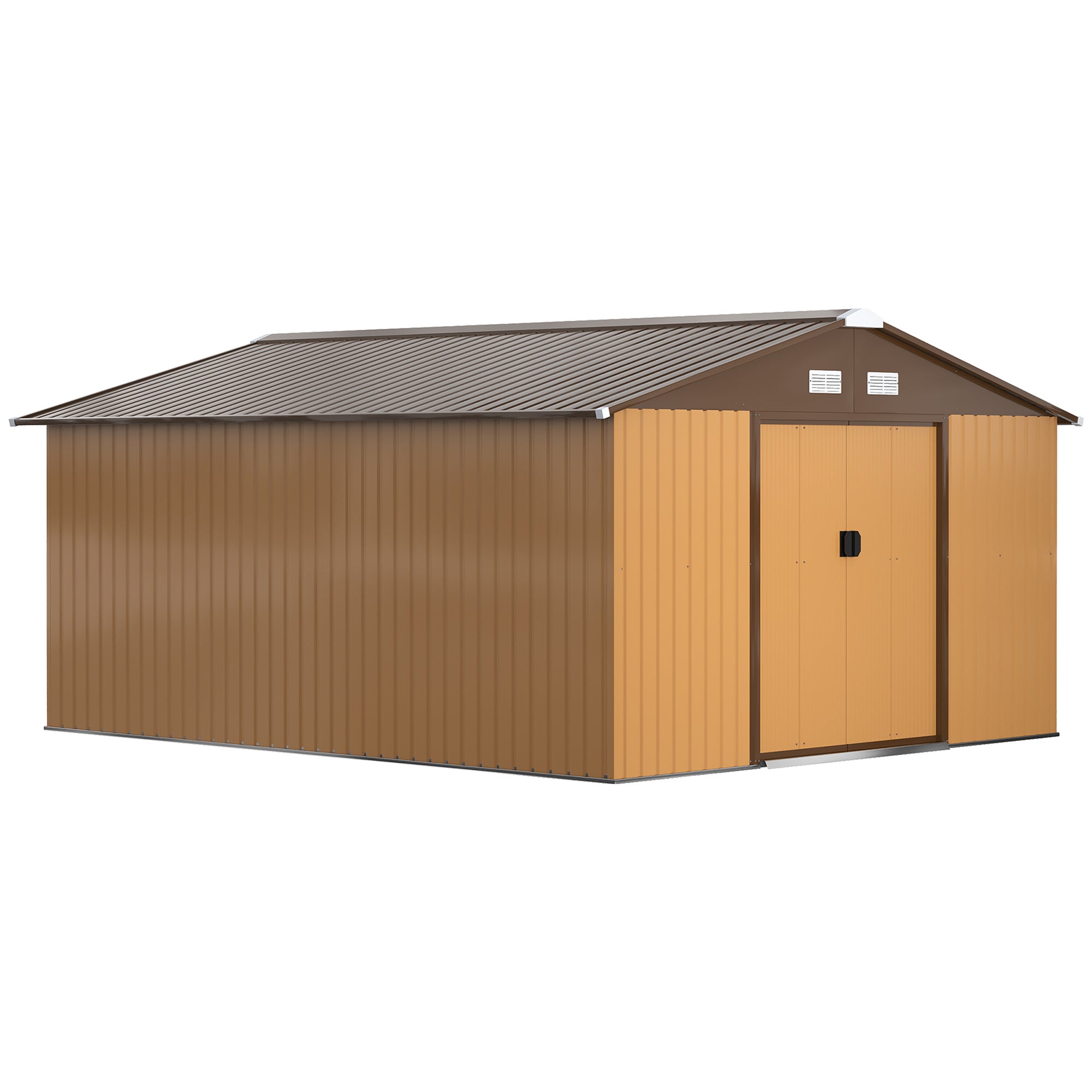 Outsunny Backyard Garden Shed 11' x 13' Storage Double Sliding Door 4 Vents Yellow