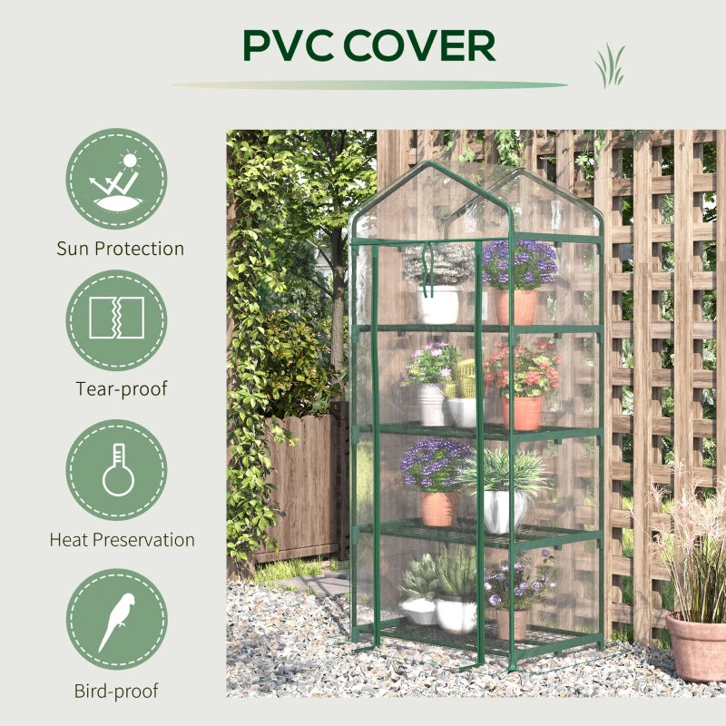 Portable Greenhouse with 4 Tier Shelves Outdoor Hot House, Steel Frame, PVC Cover, 28" x 20" x 63", Transparent