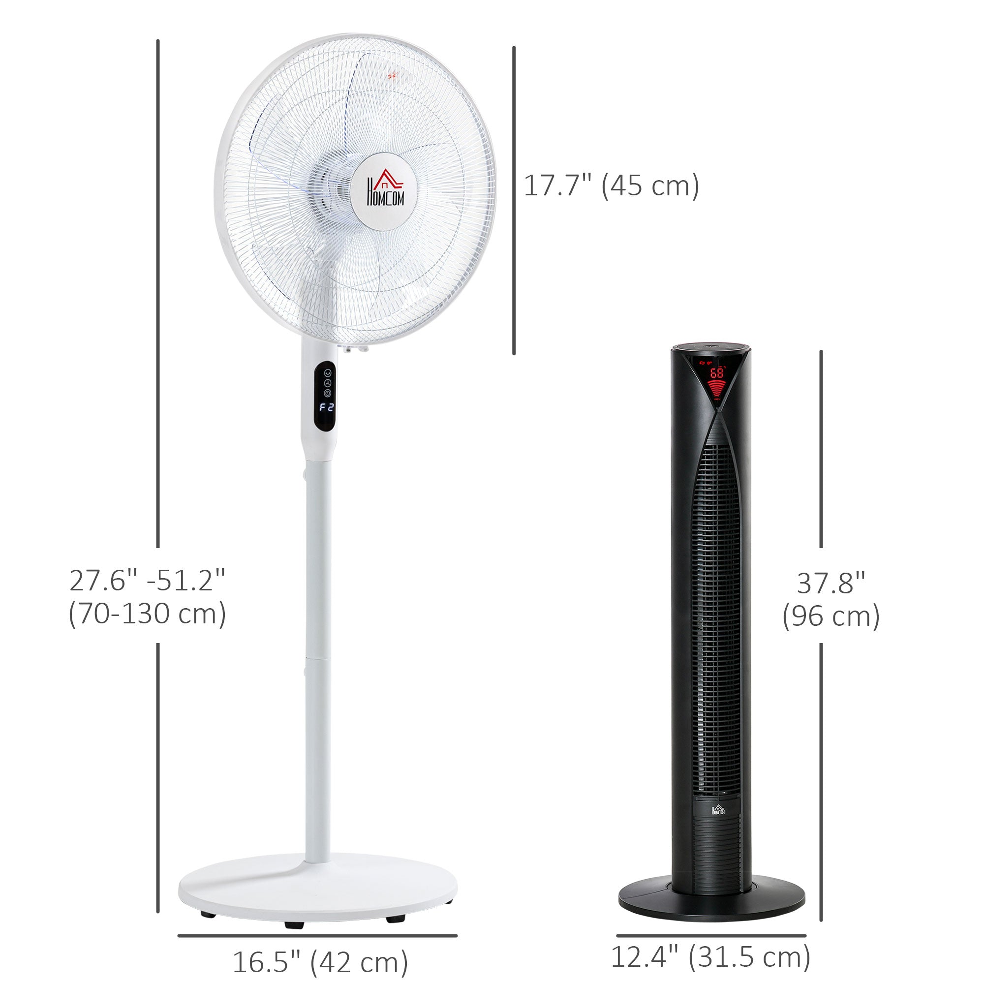 HOMCOM Tower Fan and 16" Pedestal Fan Set, with Remote Control, Height Adjustable, Tilted Head, Timer, Oscillating Standing Fans, White