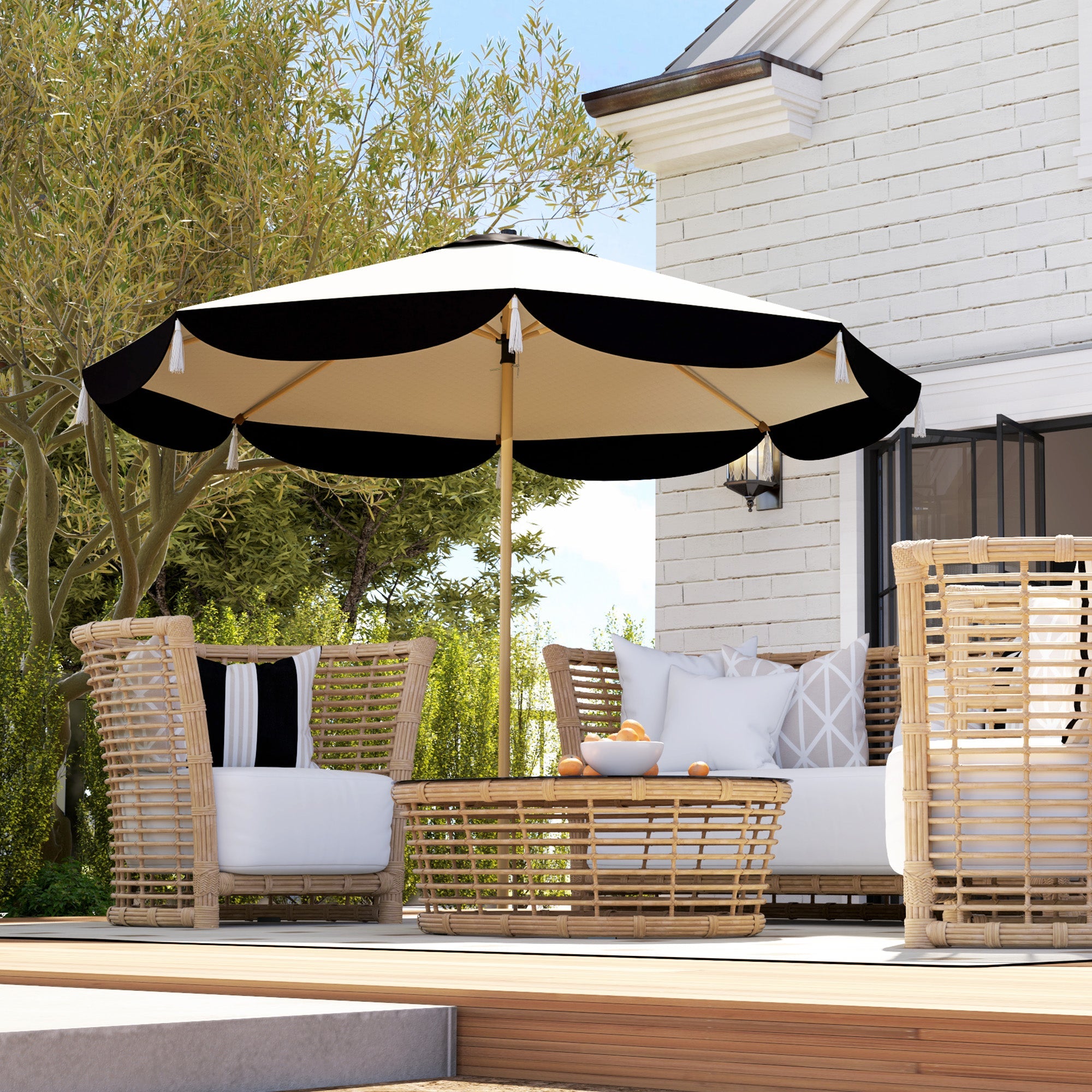 Outsunny 9FT Patio Umbrella Parasol, UPF 50+ Outdoor Market Umbrella with 8 Ribs, Vented Patio Table Umbrella for Deck, Backyard and Lawn, Beige
