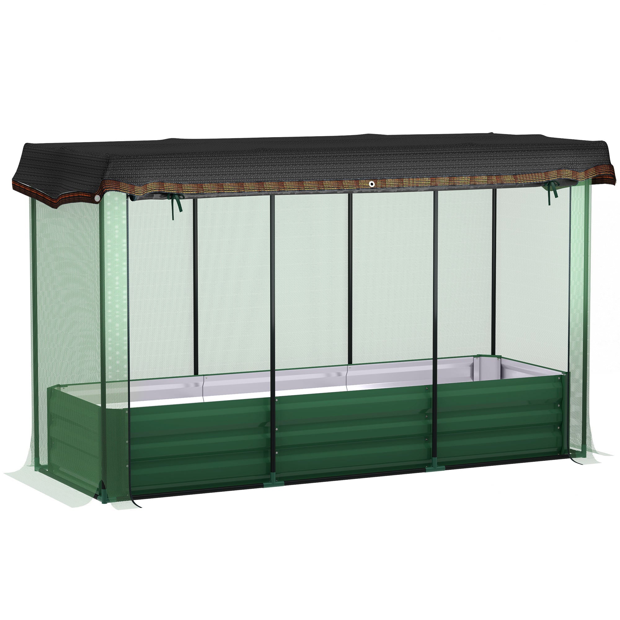 Outsunny Galvanized Steel Planter Box with Crop Cage and Shade Cloth, Raised Garden Bed for Flowers, Vegs and Herbs, Green