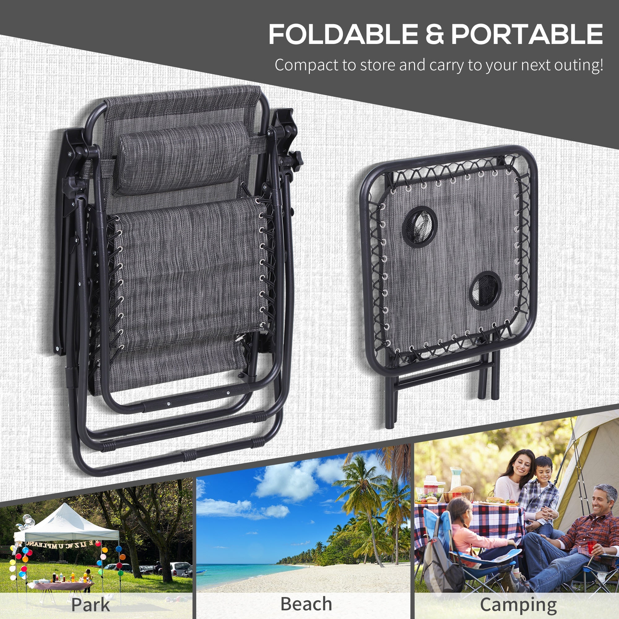 Outsunny Gravity-Defying Comfort: 3pcs Zero Gravity Lounger Chair Set, Patio Chaise Lounge with Side Table, Cup Holder, Dark Grey