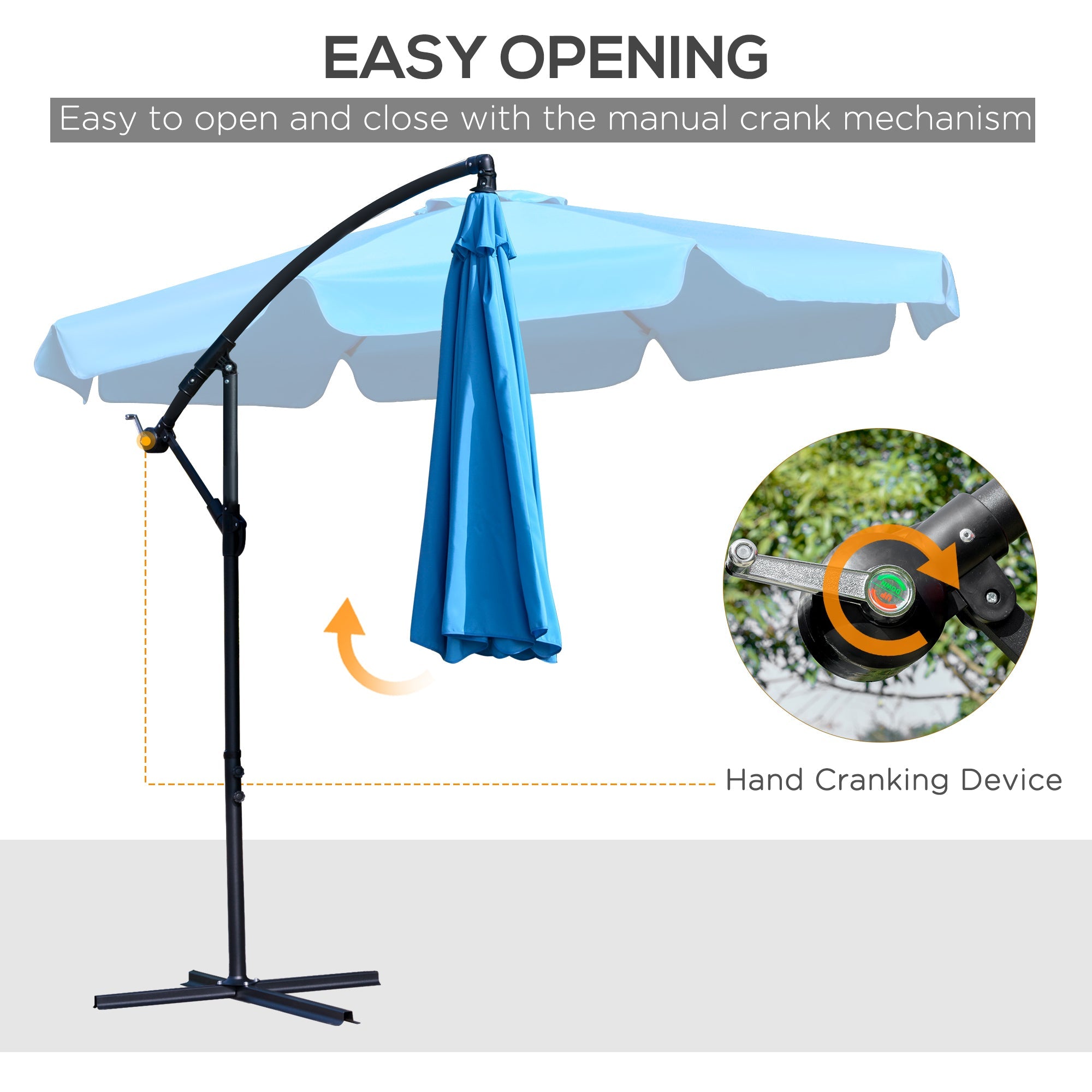 Outsunny 9FT Cantilever Patio Umbrella: Offset Design with Easy Tilt, Cross Base & 8 Ribs for Outdoor Shade, Blue