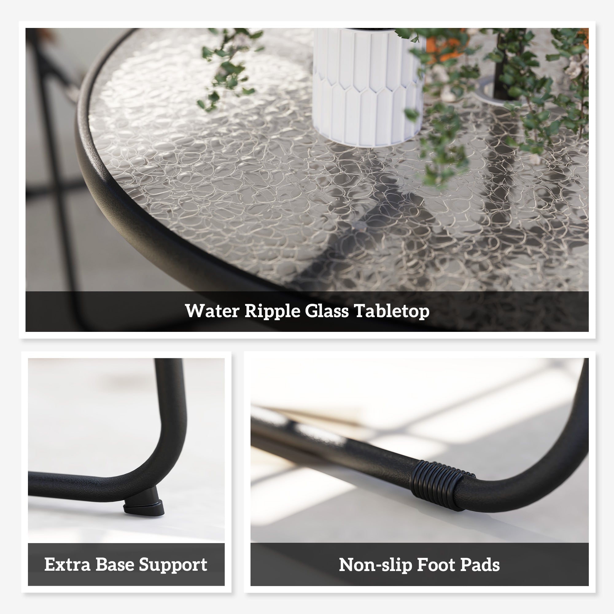 Outsunny 6 Pieces Patio Dining Set with Umbrella, Patio Furniture Set with Folding Chairs, Glass Table for Garden Backyard, Grey