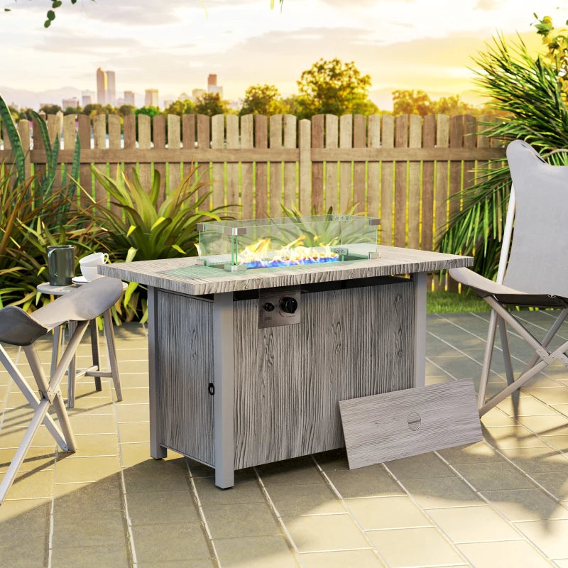 50,000 BTU Gas Fire Pit Table with Cover and Glass Screen, Grey