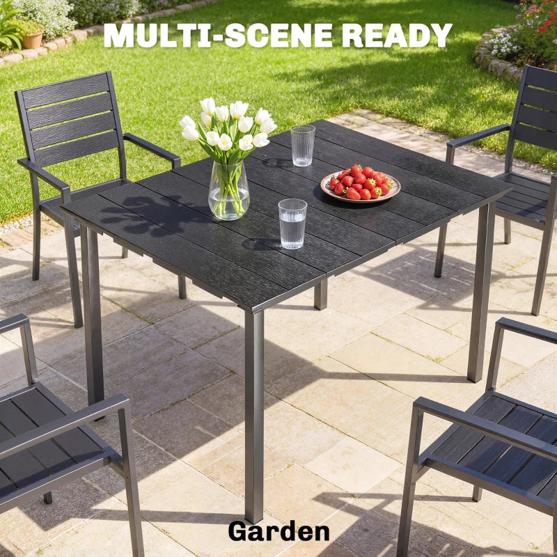 Outdoor Dining Table for 4 People, Rectangular Patio Table with HDPE Top and Metal Frame, for Garden, Backyard, Deck