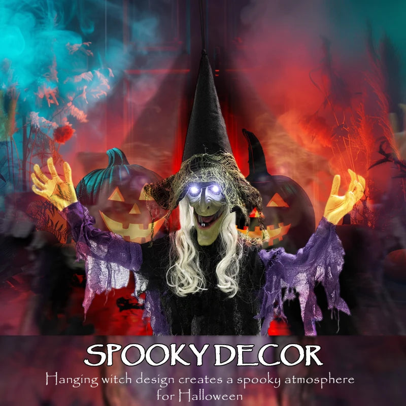 Outsunny Life-Size Animated Hanging Witch – Glowing LED Eyes, Battery Operated Halloween Decoration