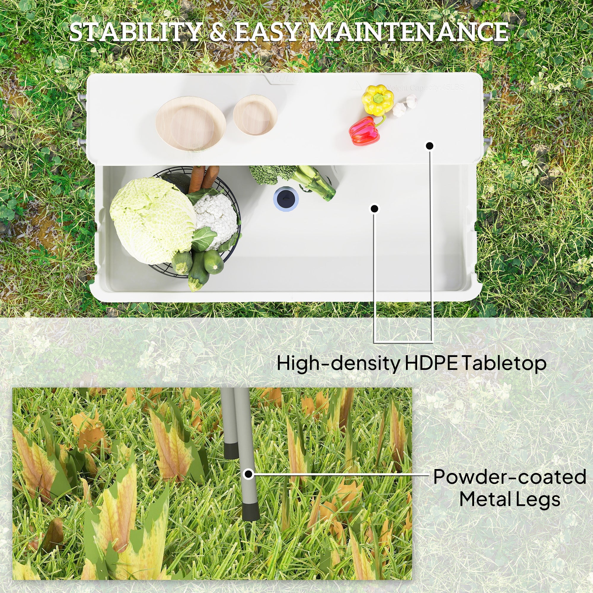 Outsunny 3.5ft Folding Ice Cooler Table with Drain, 2-Tier Party Cooler Table Outdoor Cooler Table with Shelf, Patio Cooler Table for Party Picnic BBQ Camping Wedding, White