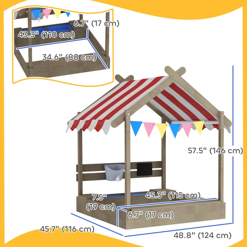Outdoor Wooden Sandbox with Cover for 3-7 Years Old, Backyard, Grey