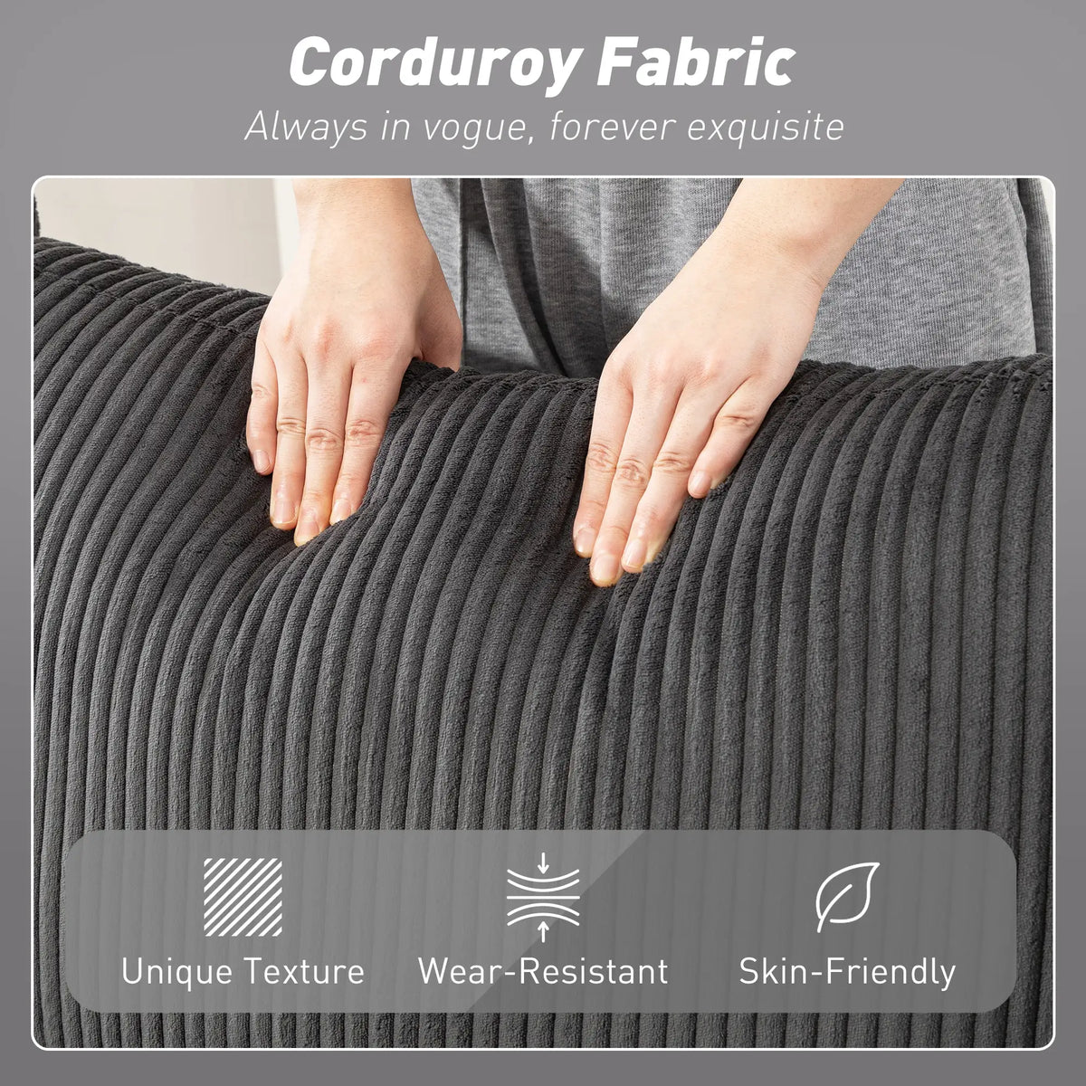 U-Shaped Pull-Out Sofa Bed with Dual Storage Chaise, Corduroy Sleeper Couch with Pillows, Dark Grey