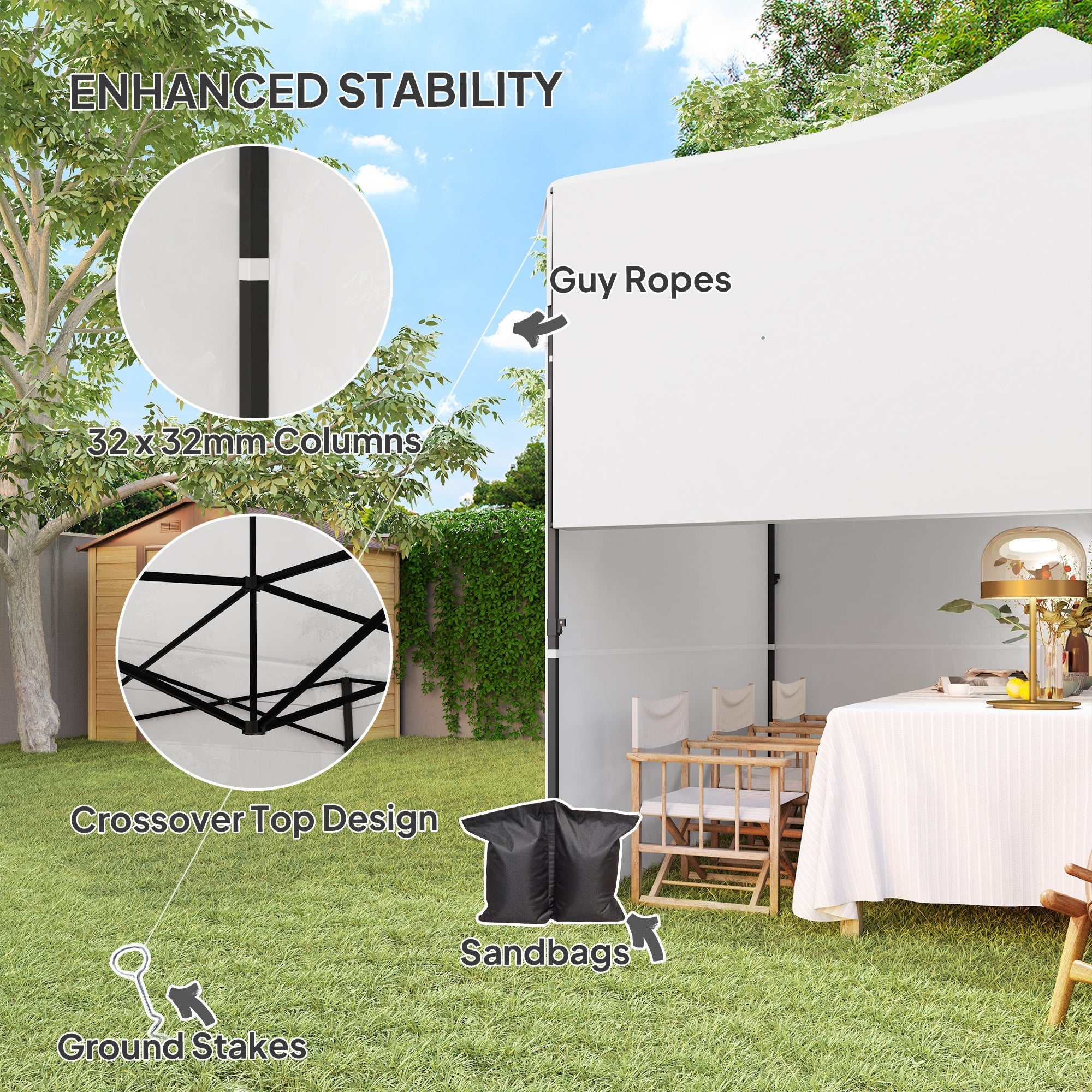 Outsunny 10' x 10' Pop Up Canopy Tent with Awning and Sidewalls, Instant Sun Shelter with Wheeled Bag and Sand Bags