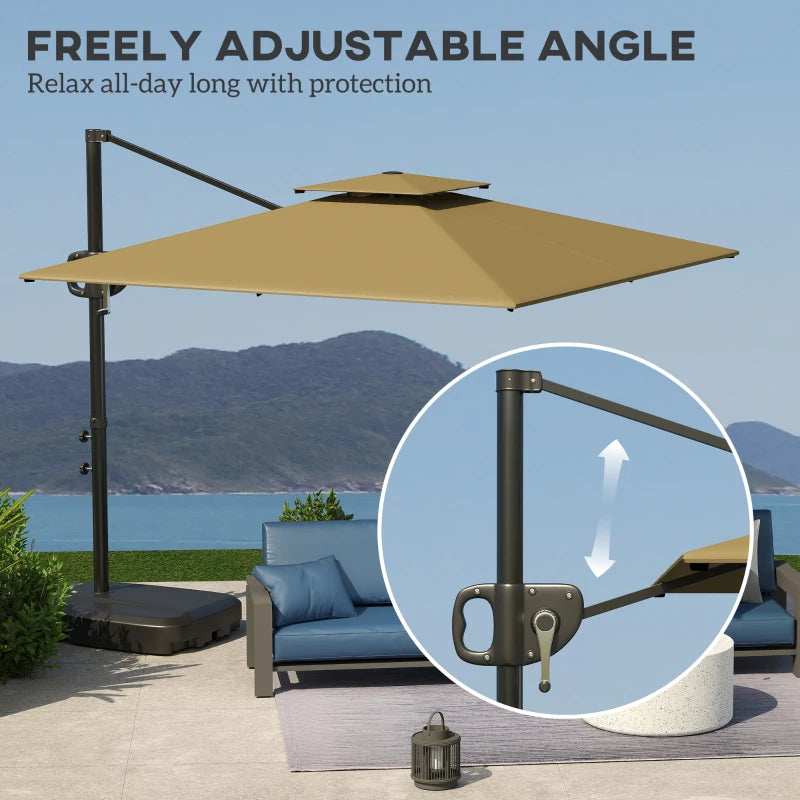 Square Cantilever Patio Umbrella, Double Top Patio Hanging Offset Umbrella with Crank & Tilt, 8' x 9', khaki