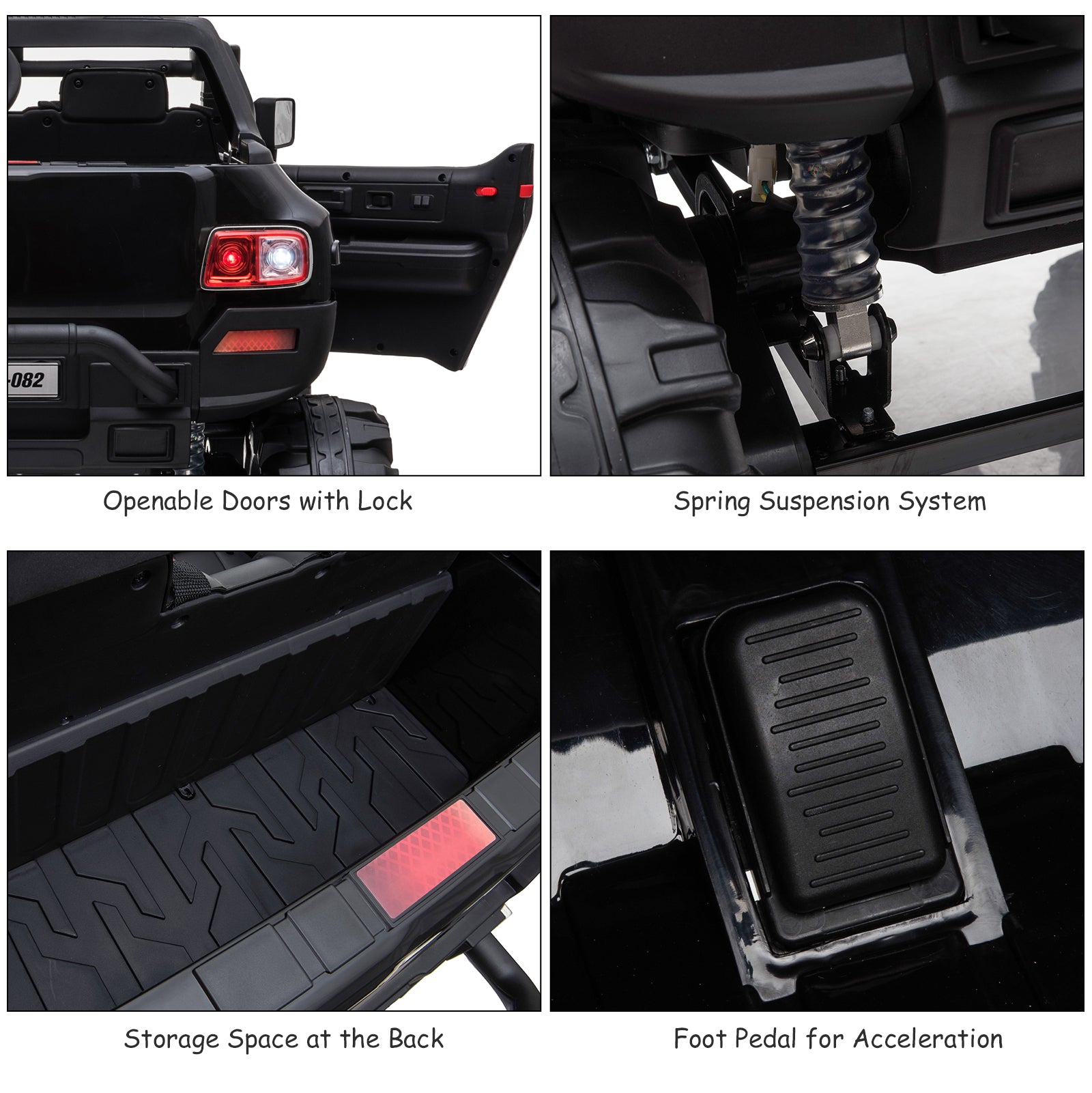 Aosom 12V Kids Police Truck Ride-On Car RC 2-Seater with LED Lights MP3 Parental Remote Control Black