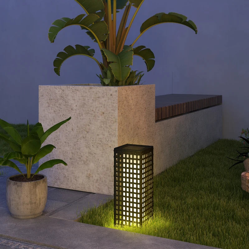 Wicker Solar Outdoor Lamp, Decorative Floor Lamp with Auto On/Off LED Lights, IP44 for Patio, Porch, Pathway, Black