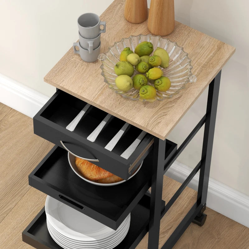 Kitchen Island Rolling Trolley Utility Serving Cart with Drawer Black