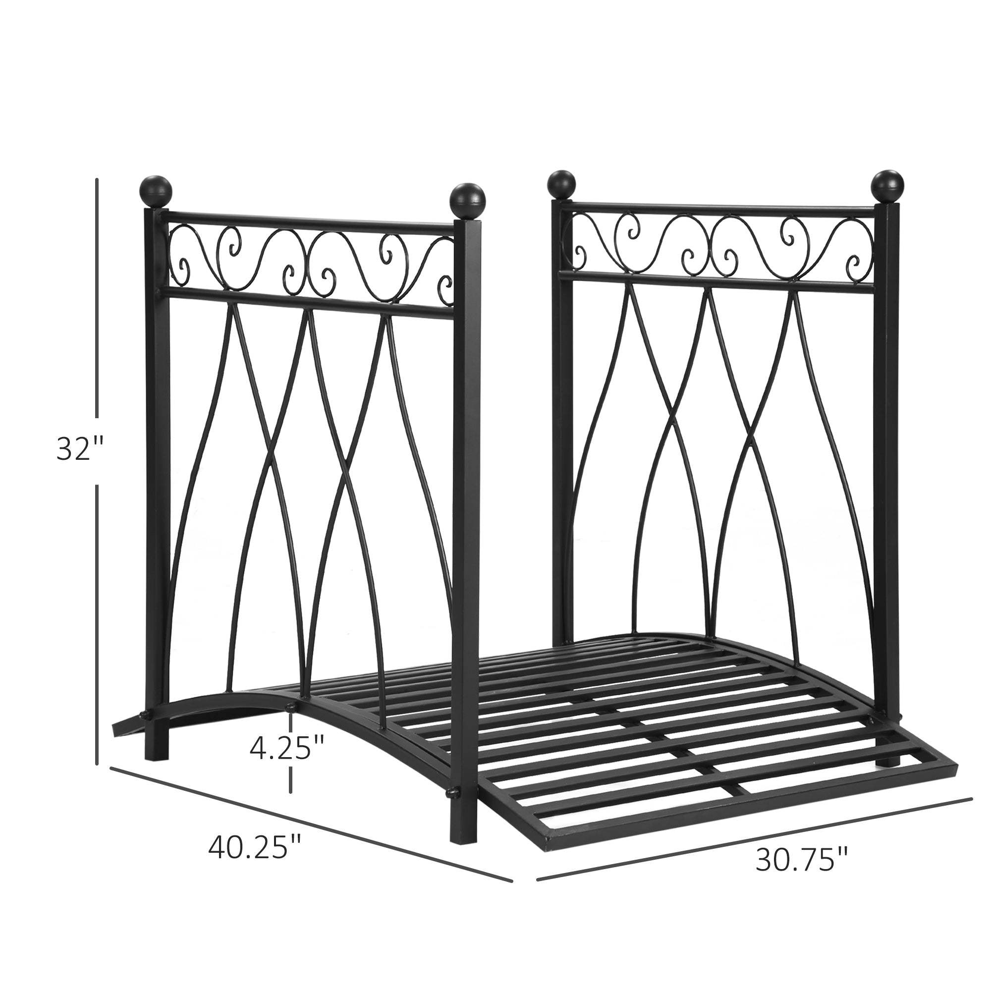 Outsunny 3.3FT Classic Wooden Garden Bridge with Safety Railings Decorative Arc Footbridge for Backyard Creek Stream Black