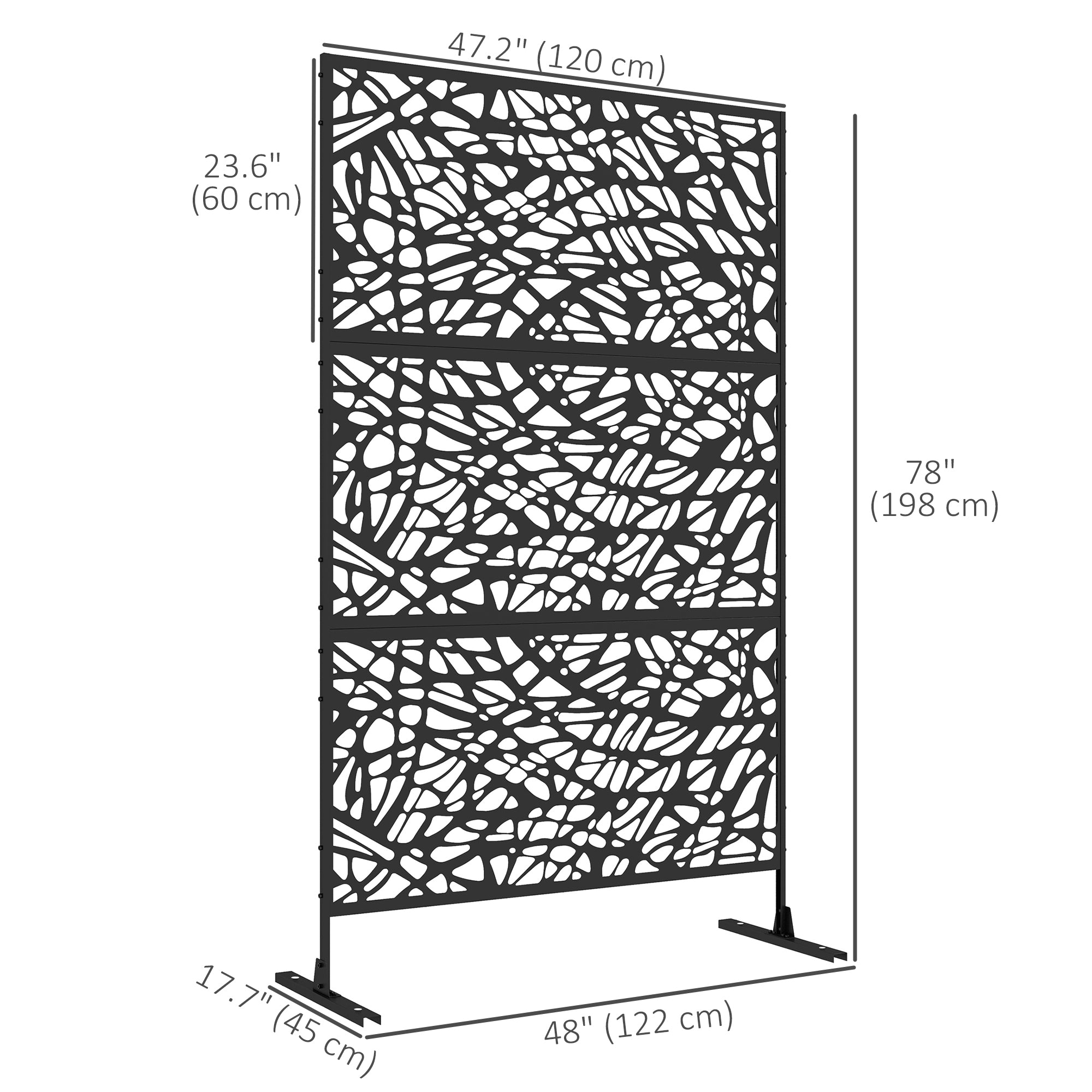 Outsunny 6.5FT Metal Outdoor Privacy Screen Divider with Stand Twisted Line Design Black