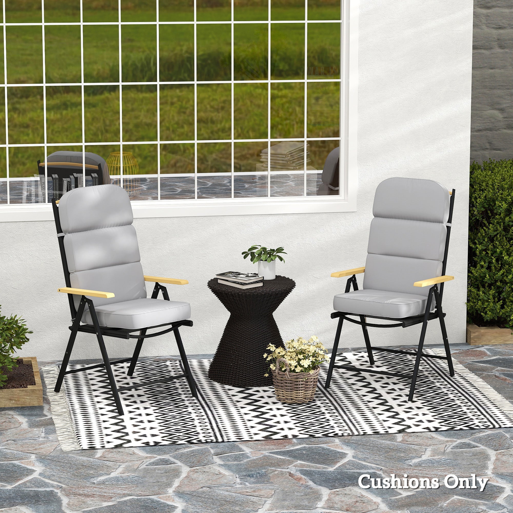 Outsunny Outdoor Seat Cushion with Back, Outdoor Chair Cushion with Ties and Adjustable Strap, UPF 20+Non-Slip Patio Cushion Replacement for Outdoor Chair, Light Grey