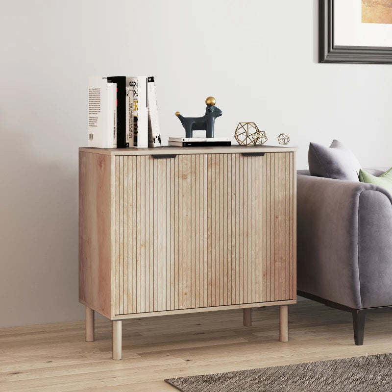 Accent Cabinet with Doors & Adjustable Shelf, Freestanding Console Cabinet with Wood Legs, Elevated Base for Living Room, Oak