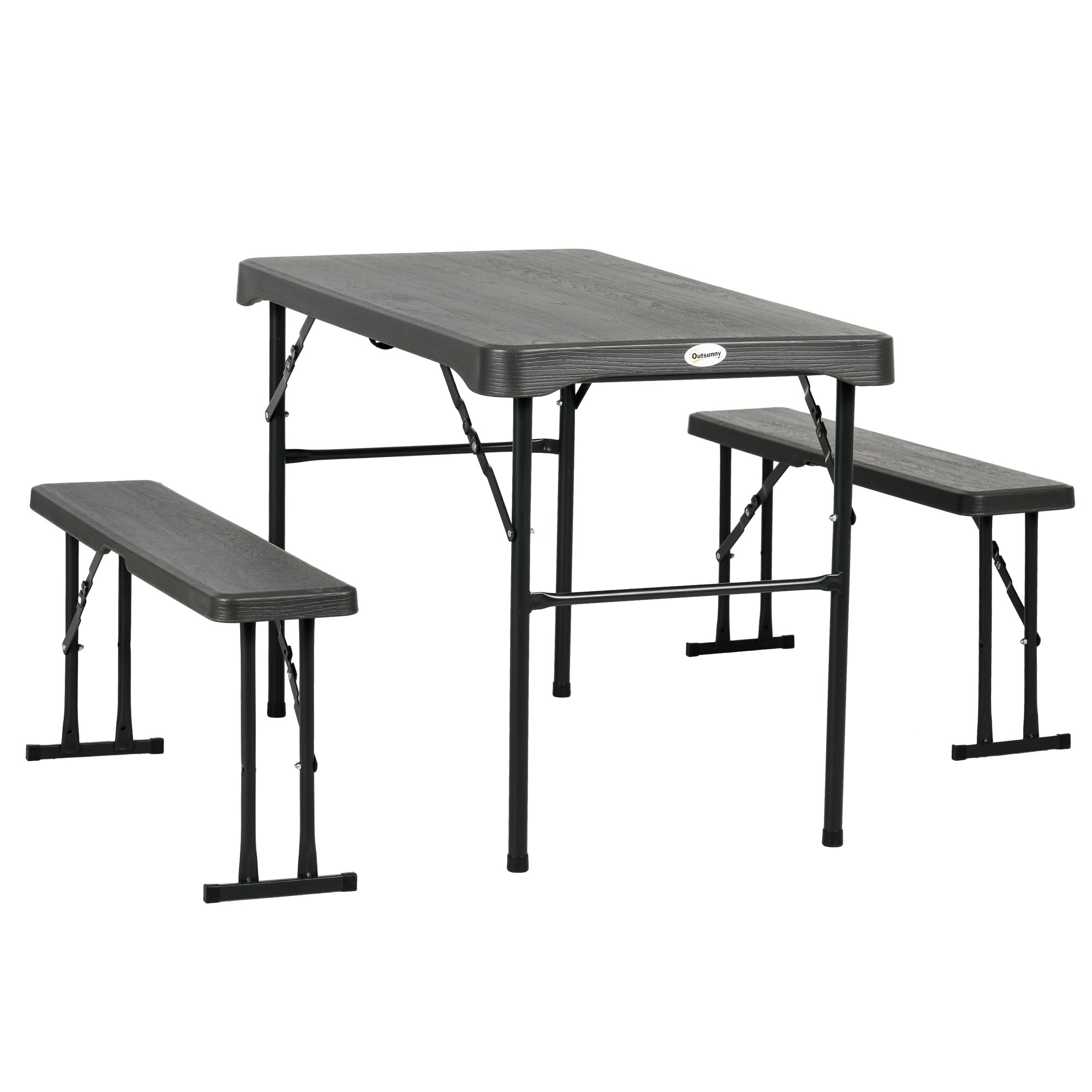 Outsunny 72" Folding Picnic Table Set 2 Benches 3pc Outdoor HDPE German Style Foldable Beer Table Dark Grey