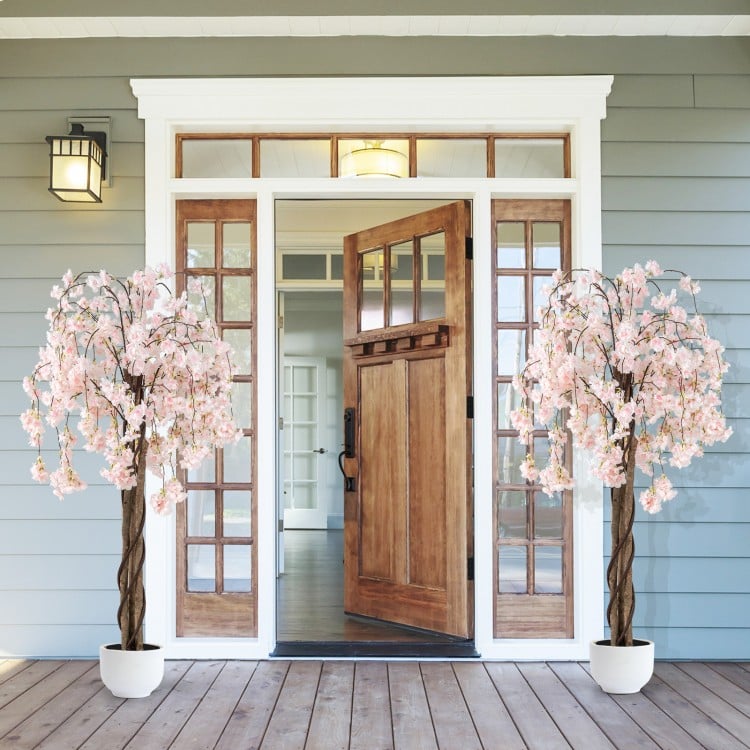 5.5 FT Tall Artificial Cherry Blossom Tree with Pink/White Flowers 2 Pack-White