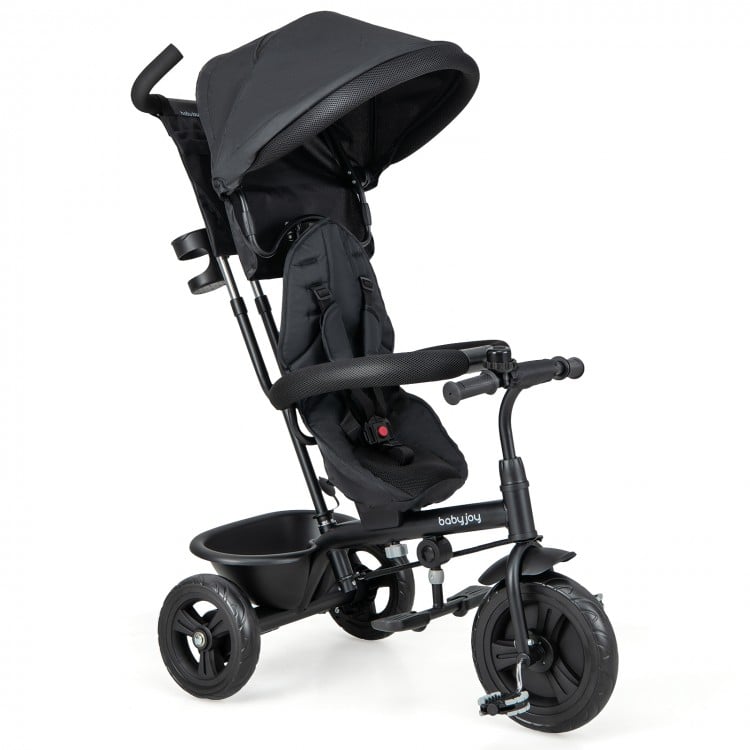 4-in-1 Baby Trike Kids Tricycle with Removable Canopy and Adjustable Push Handle-Grey