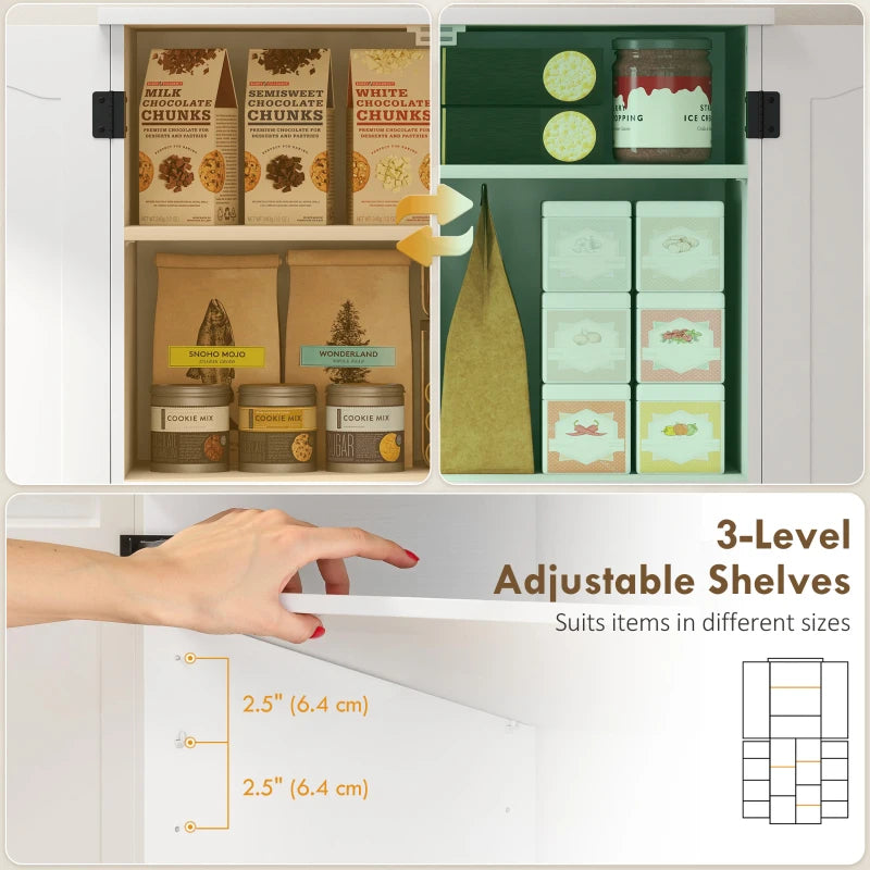 Tall Pantry Cabinet, 64" Storage Cabinet with Adjustable Shelves and 8 Door Spice Racks for Kitchen, Dining Room, White