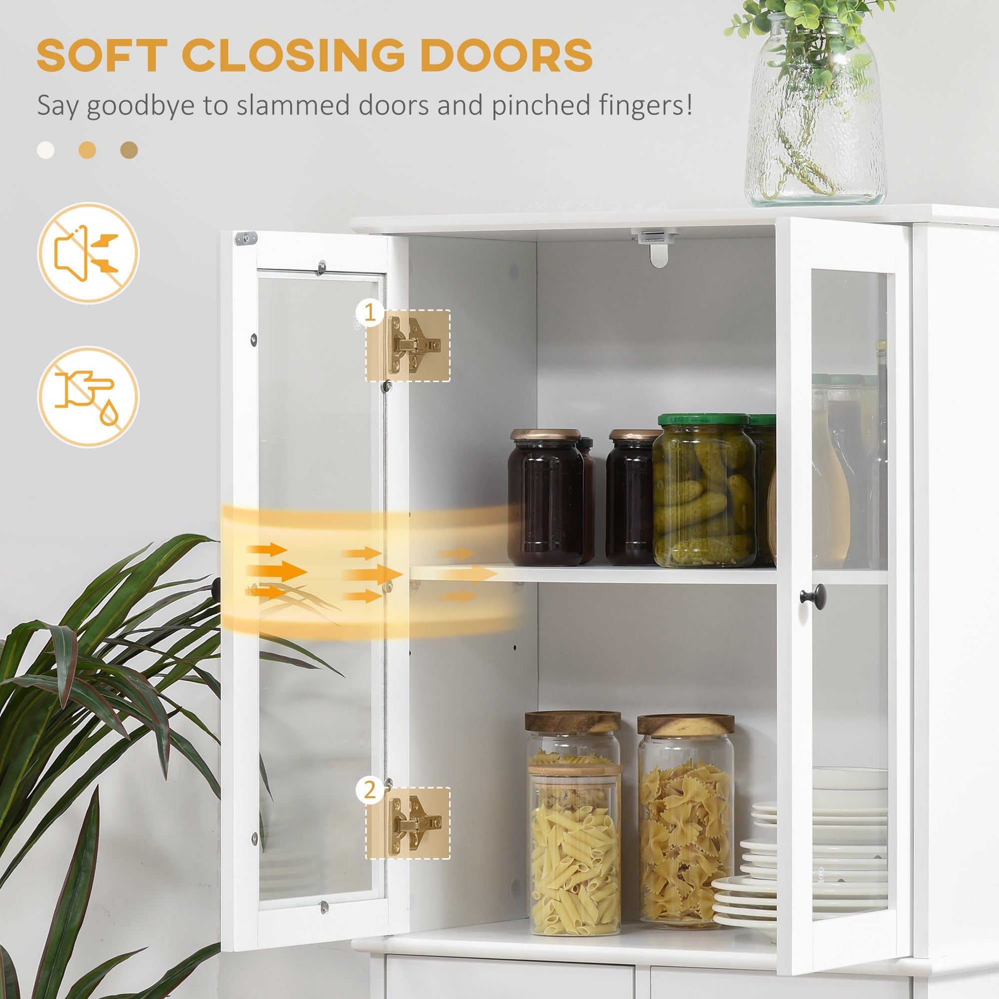 HOMCOM 61" Traditional Freestanding Kitchen Pantry Cabinet White Storage Soft Close Doors Shelves Drawers