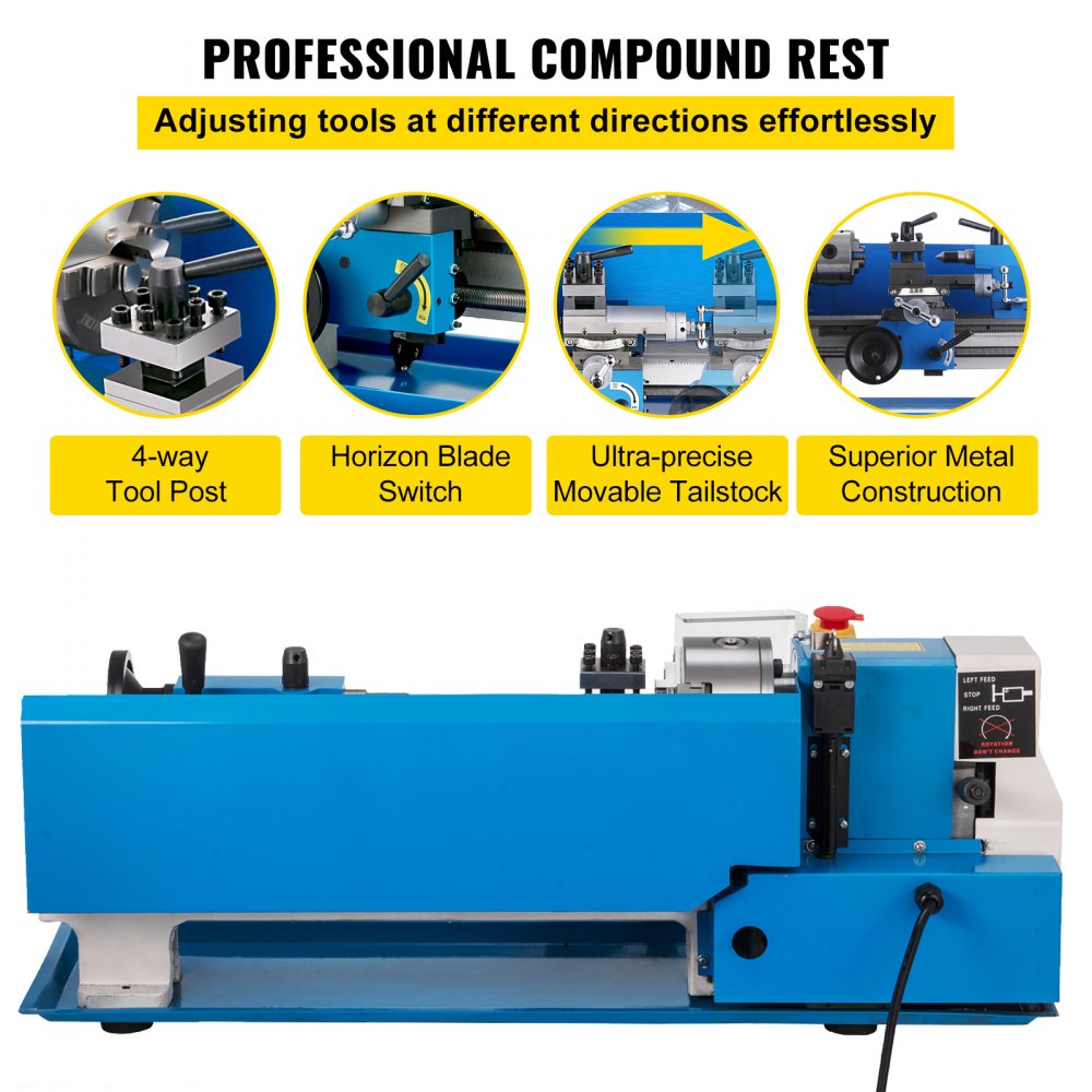 VEVOR Metal Lathe 7" x 14 ",Mini Metal Lathe 0-2500 RPM Variable Speed,Mini Lathe with 4\" 3-jaw Chuck,Bench Top Metal Lathe, Benchtop Lathe, for Various Types of Metal Turning