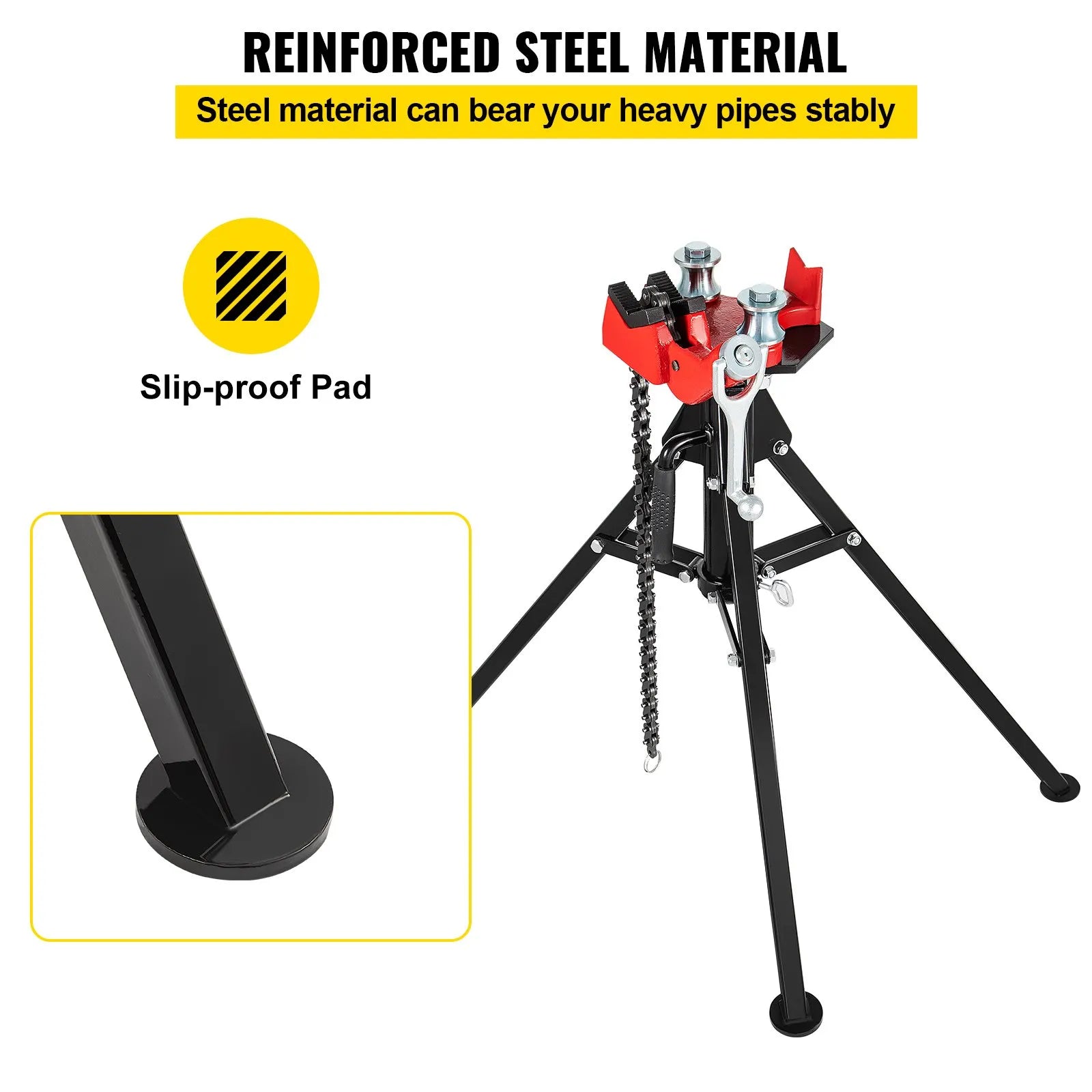 VEVOR Tripod Pipe Chain Vise, 1/8"-5" Pipe Capacity with Portable Folding Steel Legs, 36.4 inch Length Chain Vise Stand, for Fixing and Bending Large Pipes in Workshop, Home and Factory