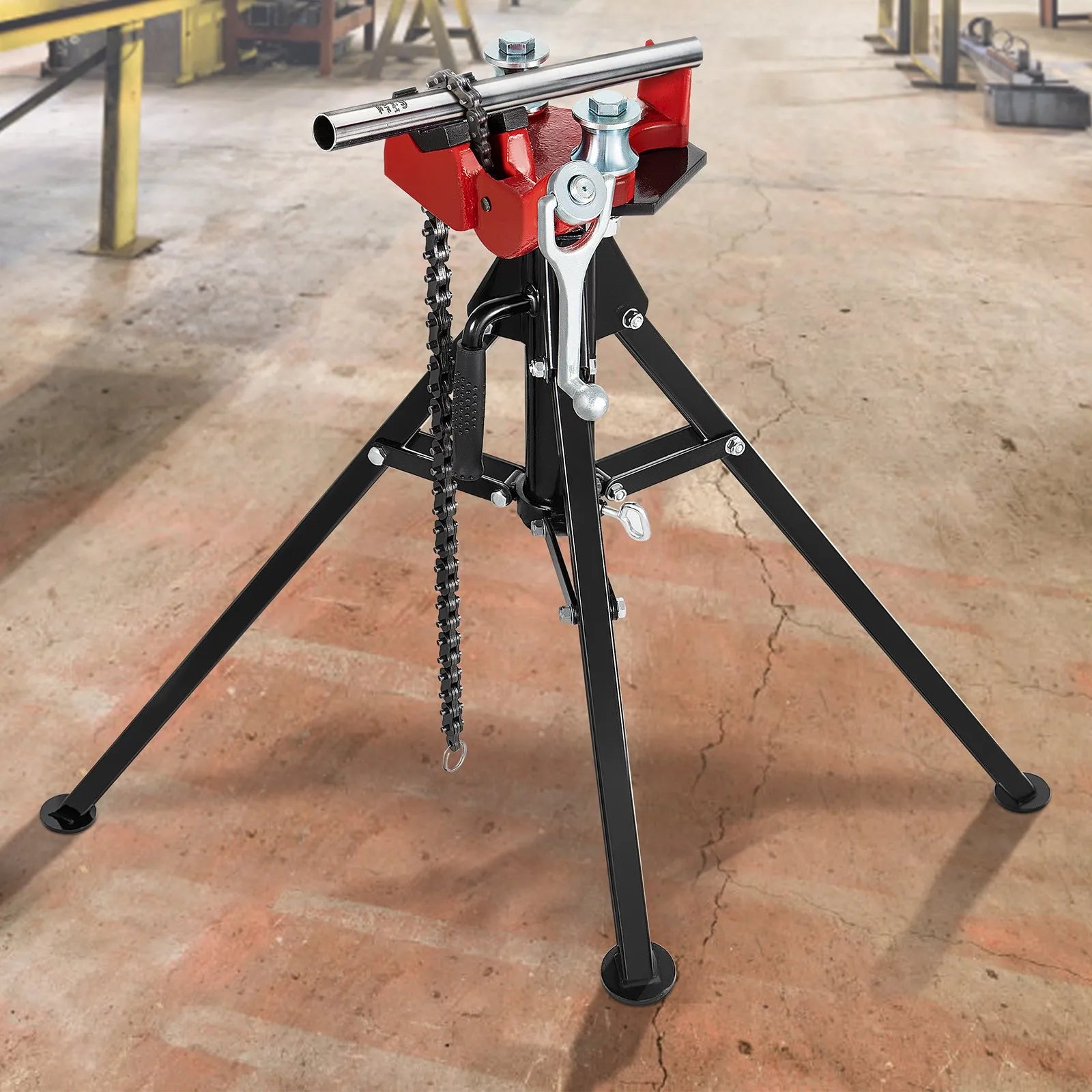 VEVOR Tripod Pipe Chain Vise, 1/8"-5" Pipe Capacity with Portable Folding Steel Legs, 36.4 inch Length Chain Vise Stand, for Fixing and Bending Large Pipes in Workshop, Home and Factory