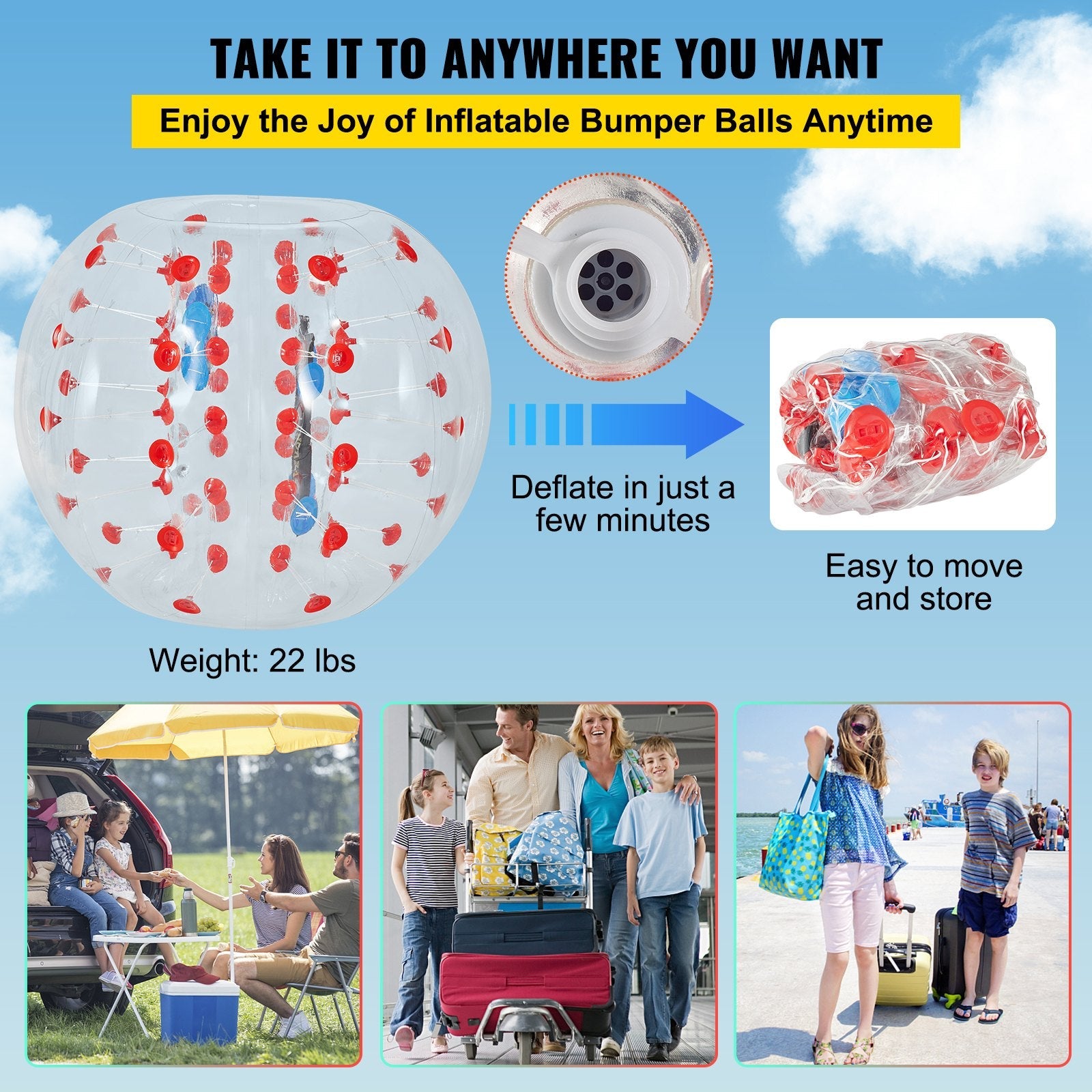 VEVOR Inflatable Bumper Ball 5 FT / 1.5M Diameter, Bubble Soccer Ball, Blow It Up in 5 Min, Inflatable Zorb Ball for Adults or Children (5 FT, Red Dot )