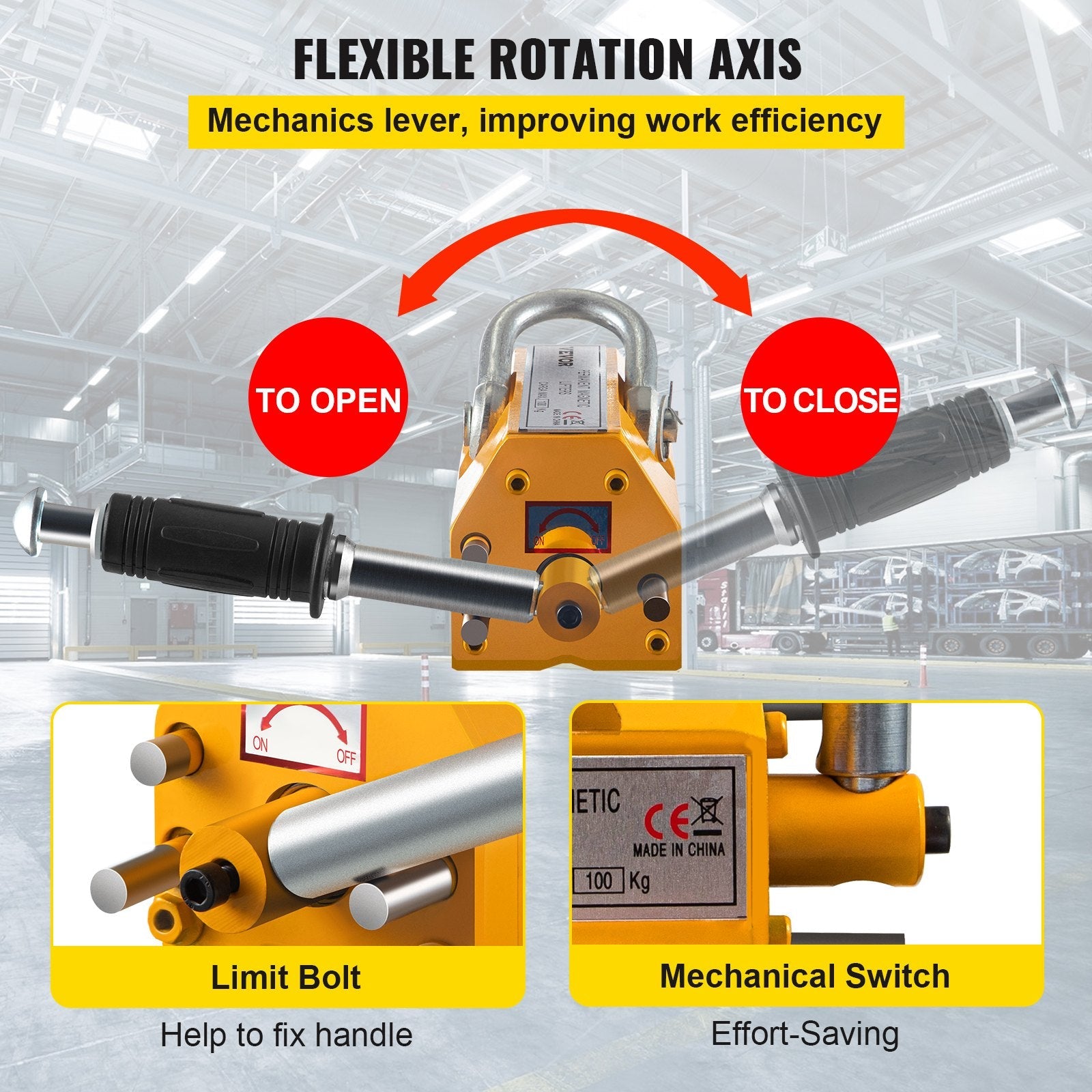 VEVOR Magnetic Lifter, 220lbs Pulling Capacity Steel Lifting Magnet, 100KG Permanent Lift Hoist Shop Crane with Handle, Heavy Duty Metal Lifting Magnet for Material Lifting Equipment
