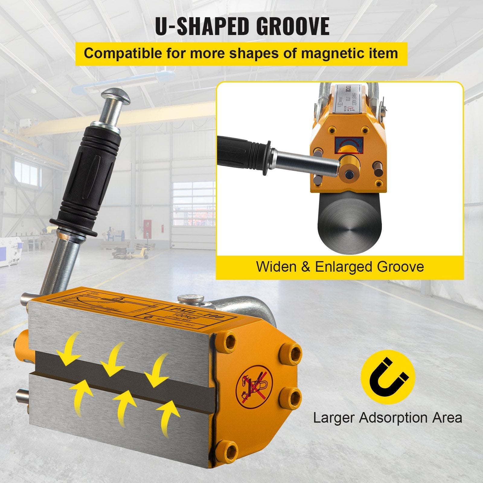 VEVOR Magnetic Lifter, 220lbs Pulling Capacity Steel Lifting Magnet, 100KG Permanent Lift Hoist Shop Crane with Handle, Heavy Duty Metal Lifting Magnet for Material Lifting Equipment