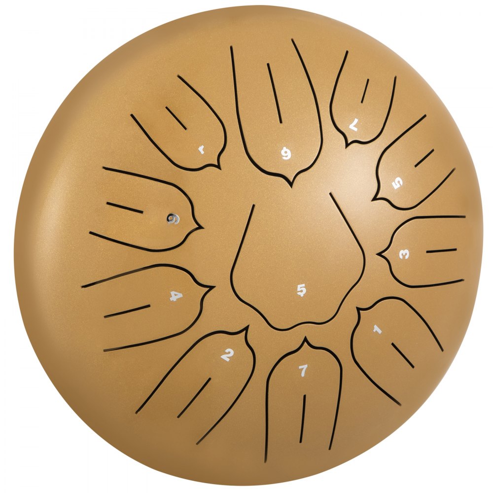 VEVOR Steel Tongue Drum 11 Notes 10 Inches Dia Lotus type Tongue Drum Golden Handpan Drum Notes Percussion Instrument Steel Drums Instruments with Bag, Music Book, Mallets, Mallet Bracket
