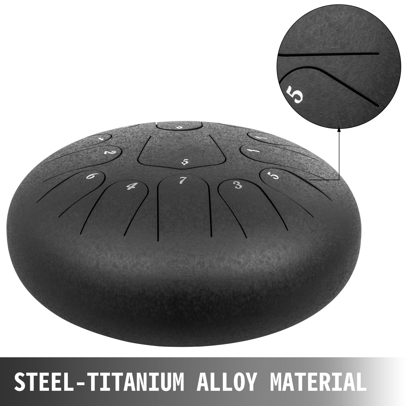 VEVOR Steel Drum, 13 Notes Percussion Instrument, 12 Inches Tongue Drum, Steel Tongue Drum, Steel Drums Instruments With Bag, Book, Mallets, Mallet Bracket, Hang Pan Drum Instrument, Black