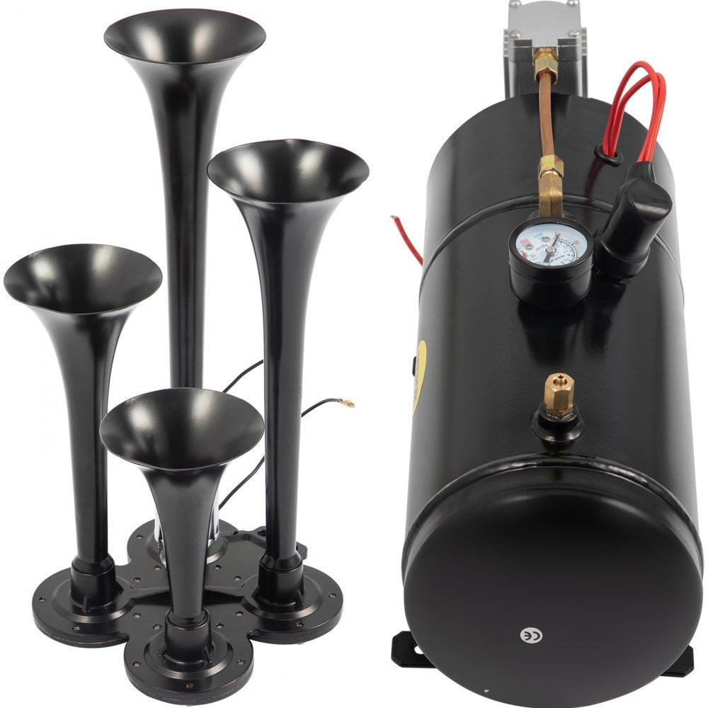 VEVOR 150DB Train Horns Kit for Trucks Super Loud with 120 PSI 12V Air Compressor 4 Trumpet Air Horn Compressor Tank For Any Vehicle Trucks Car Jeep Or SUV (Black)