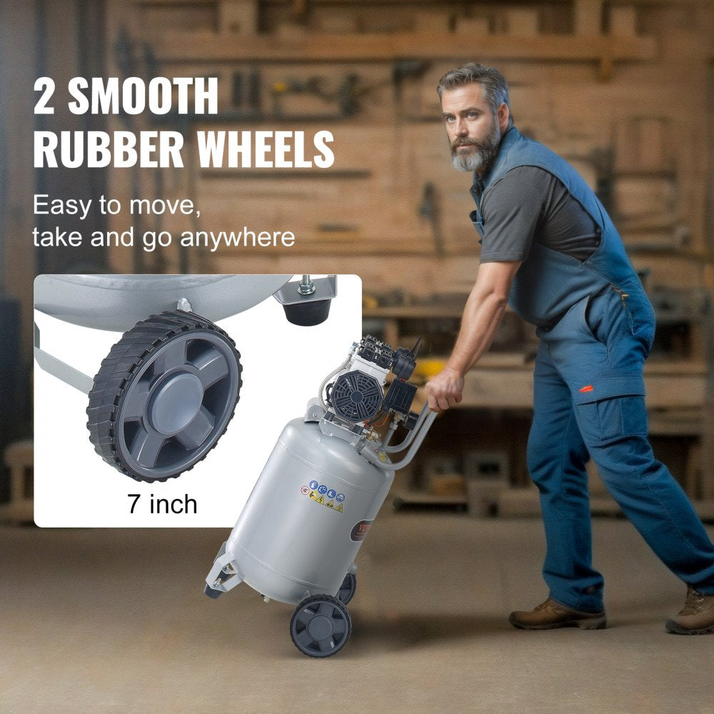 VEVOR 13 Gallon Air Compressor, 2HP 4.6 SCFM@90PSI Oil Free Air Compressor Tank with 125PSI Max Pressure, 66dB Ultra Quiet Compressor for Tire Inflation, Auto Repair, Spray Painting, Woodwork Nailing