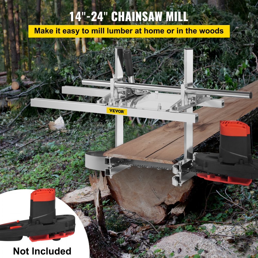VEVOR Chainsaw Mill Attachment 14-24 Inch Portable Chain Saw Mill Aluminum Steel Chainsaw Milling Planking Welding Saw Mill Planking Lumber Cutting Bar for Homeowners Woodworkers