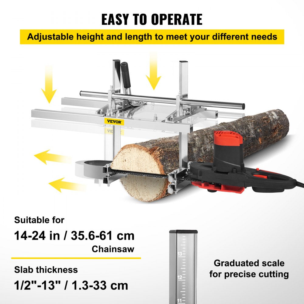 VEVOR Chainsaw Mill Attachment 14-24 Inch Portable Chain Saw Mill Aluminum Steel Chainsaw Milling Planking Welding Saw Mill Planking Lumber Cutting Bar for Homeowners Woodworkers
