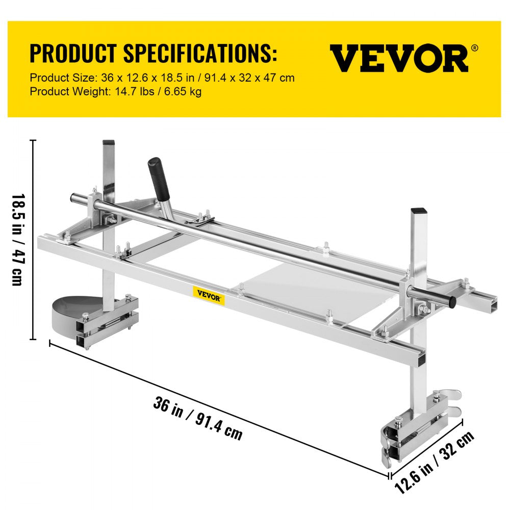 VEVOR Portable Chainsaw Mill Planking Milling Aluminum Steel with Installation Tools for Builders and Woodworkers (14" to 36")