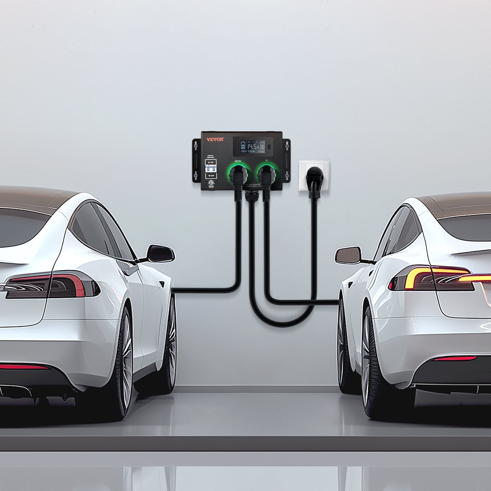 VEVOR NEMA Splitter for Dryer and EV NEMA 14-50P 2x 14-50R 3.4'' LCD Screen ETL