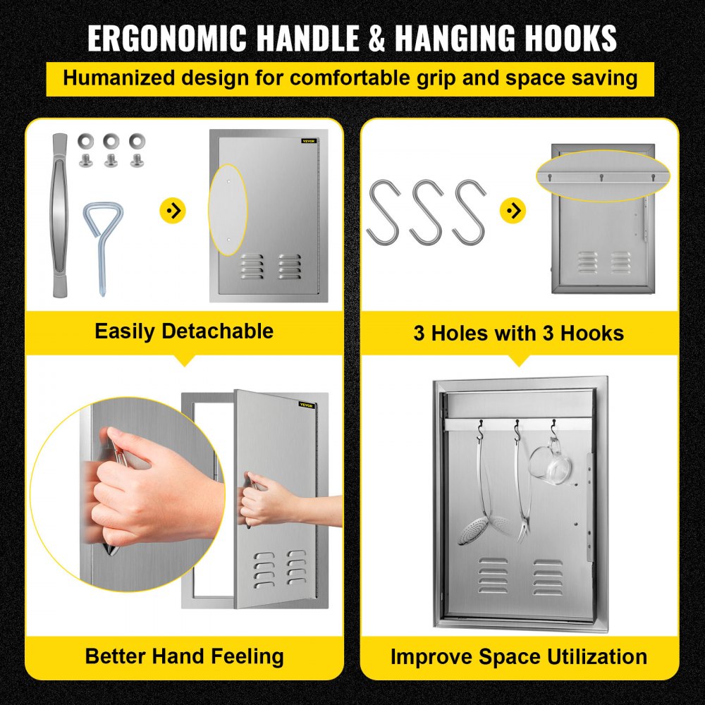 VEVOR Outdoor Kitchen 14W x 20H Inch Wall Construction Stainless Steel Flush Mount for BBQ Island, Single Door with Vents