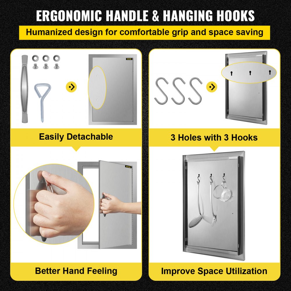 VEVOR BBQ Access Door 17W x 24H Inch, Vertical Single BBQ Door Stainless Steel, Outdoor Kitchen Doors for BBQ Island, Grill Station, Outdoor Cabinet