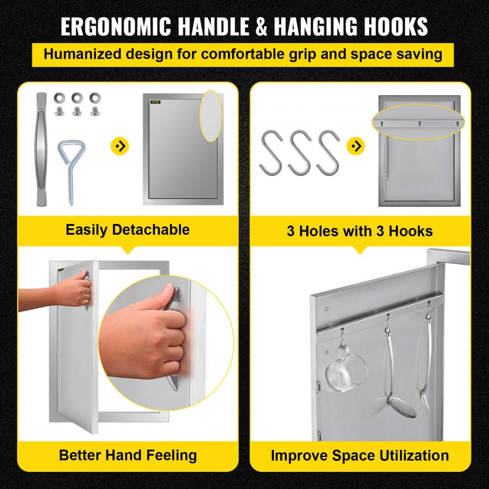 VEVOR BBQ Access Door 16 x 22 Inch Vertical Outdoor Kitchen Door Left Hinged Stainless Steel Access Door for Outdoor Kitchen