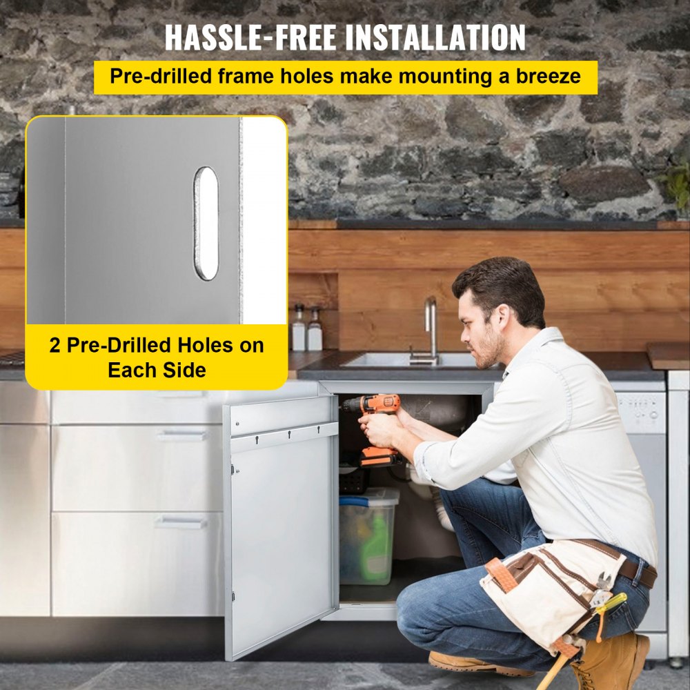 VEVOR BBQ Access Door 16 x 22 Inch Vertical Outdoor Kitchen Door Left Hinged Stainless Steel Access Door for Outdoor Kitchen