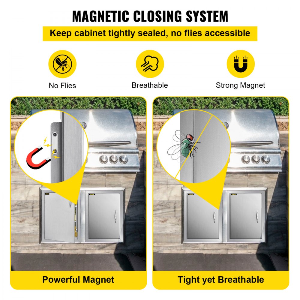 VEVOR BBQ Access Door 16 x 22 Inch Vertical Outdoor Kitchen Door Left Hinged Stainless Steel Access Door for Outdoor Kitchen