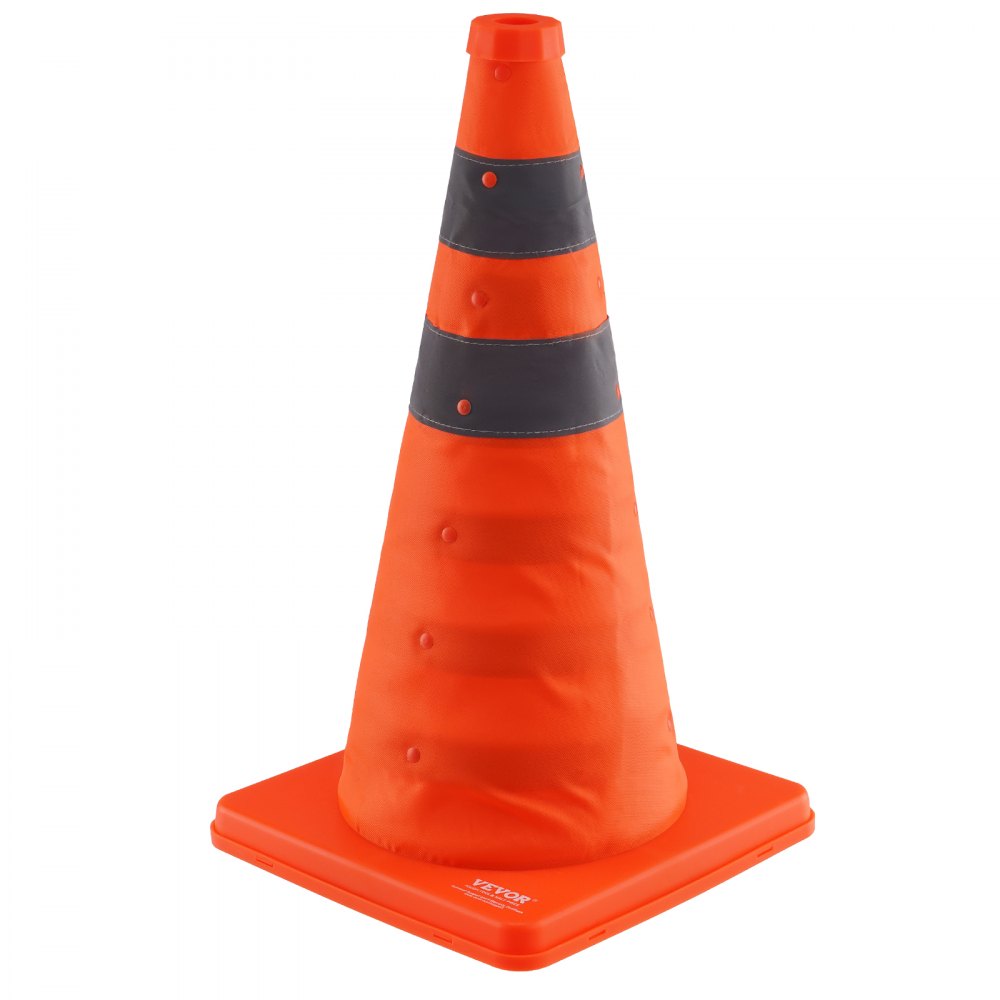 VEVOR Safety Cones, 2 Pack 18 inch Collapsible Traffic Cones, Construction Cones with Reflective Collars, Wide Base and A Storage Bag, for Traffic Control, Driving Training, Parking Lots