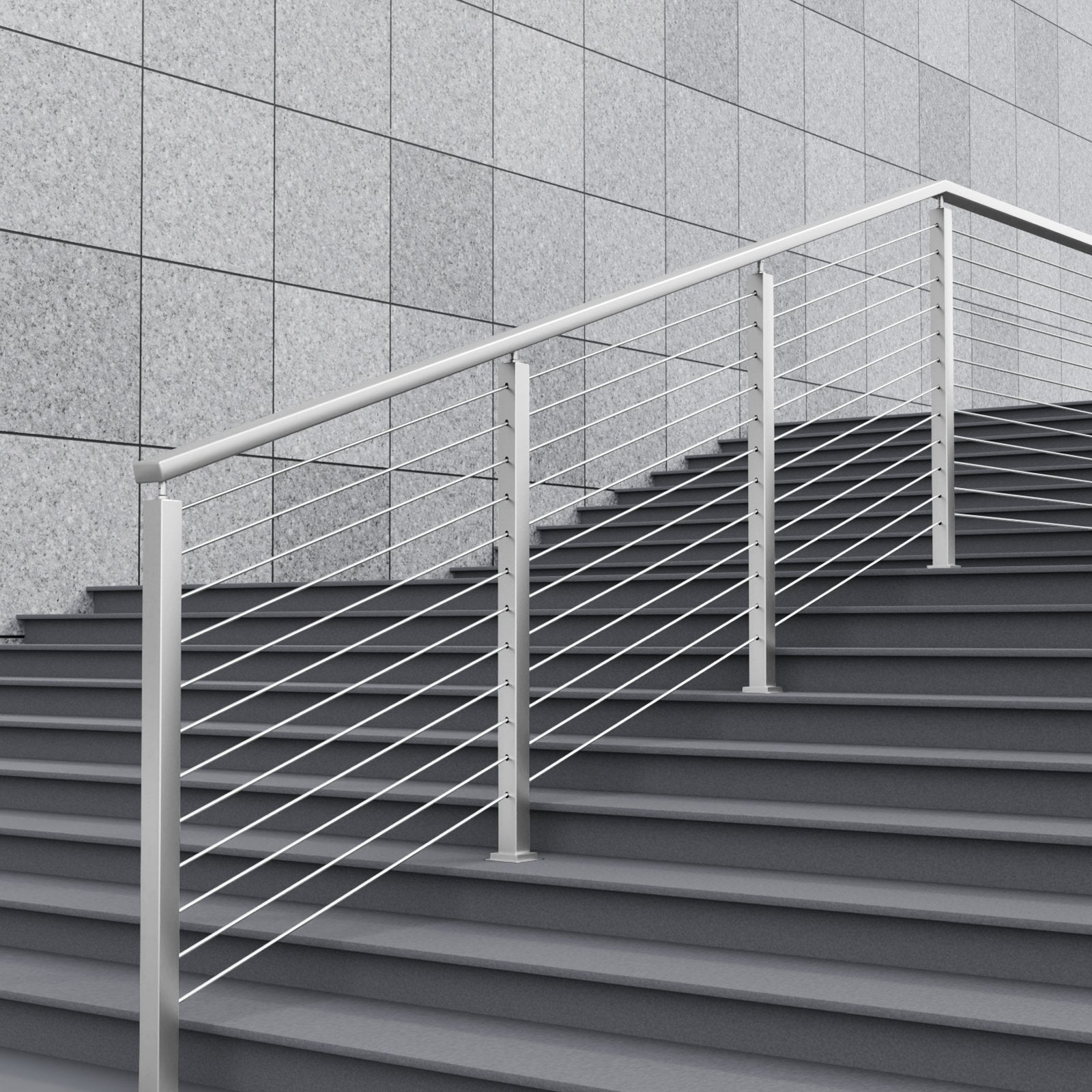 VEVOR Cable Railing Post, 42" x 2" x 2" Steel 30° Angled Hole Stair Railing Post, 12 Pre-Drilled Holes, SUS304 Stainless Steel Cable Rail Post with Horizontal and Curved Bracket, 1-Pack, Silver